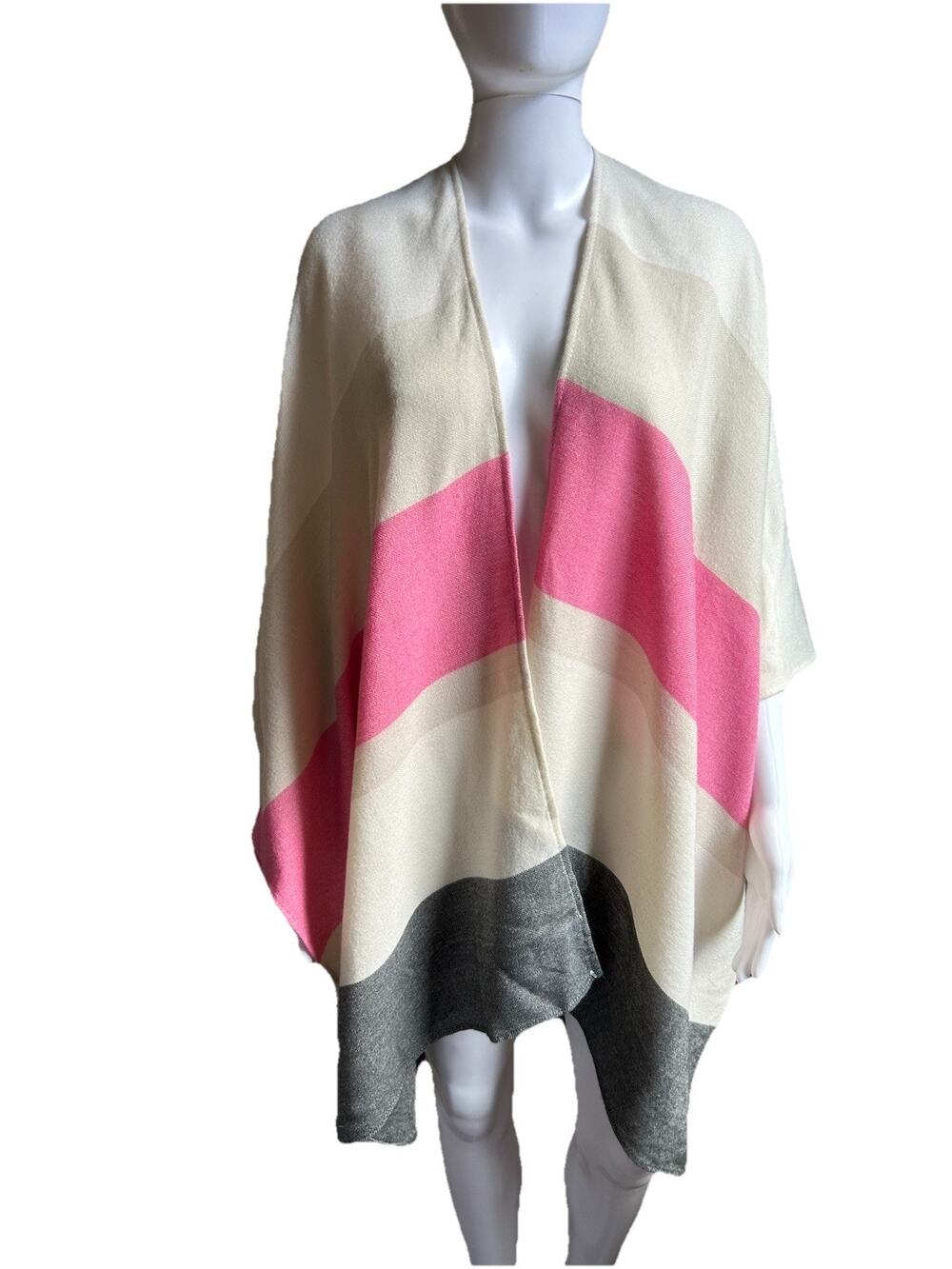 Mersea Colorblock Ruana Wrap Womens One Size Pink Gray Travel Poncho Cape